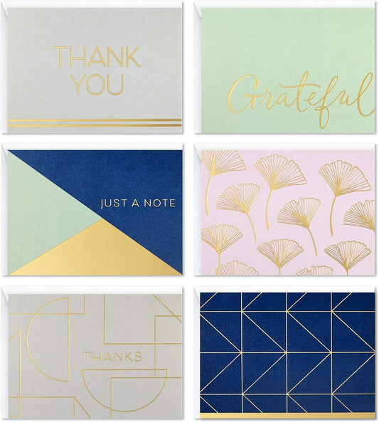 Hallmark Thank You and Blank Cards Assortment, Geometric Gold (24 Cards with Envelopes for Baby Showers, Wedding, Bridal Showers, All Occasion)