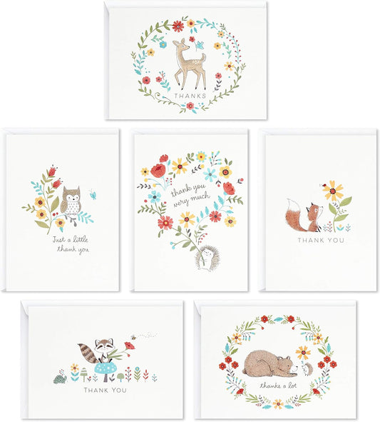 Hallmark Baby Shower Thank You Cards Assortment, Woodland Animals (48 Cards with Envelopes for Baby Boy or Baby Girl) Deer, Owl, Bear, Fox