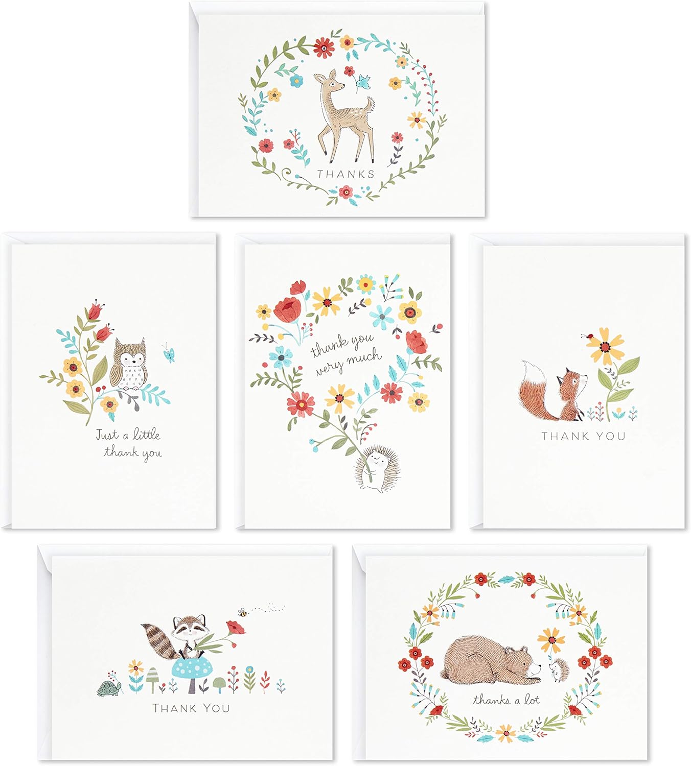 Hallmark Baby Shower Thank You Cards Assortment, Woodland Animals (48 Cards with Envelopes for Baby Boy or Baby Girl) Deer, Owl, Bear, Fox