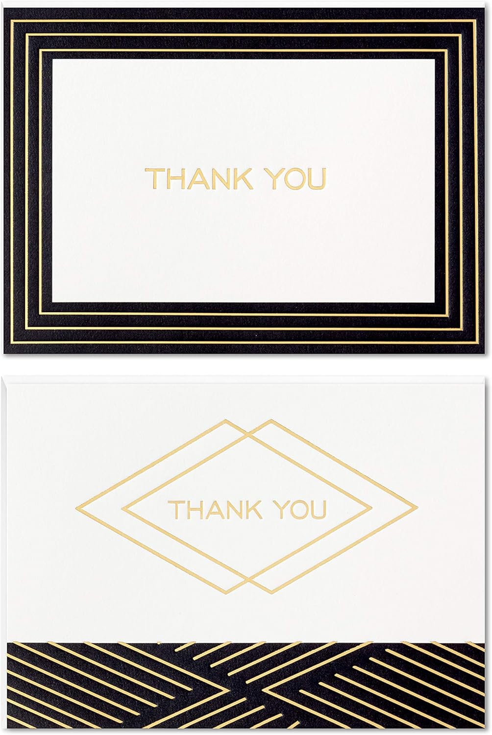 Hallmark Thank You Cards Assortment, Black and Gold Foil (50 Thank You Notes with Envelopes for Weddings, Interviews, and More)