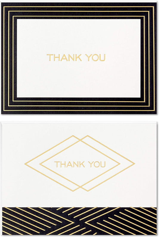 Hallmark Thank You Cards Assortment, Black and Gold Foil (50 Thank You Notes with Envelopes for Weddings, Interviews, and More)