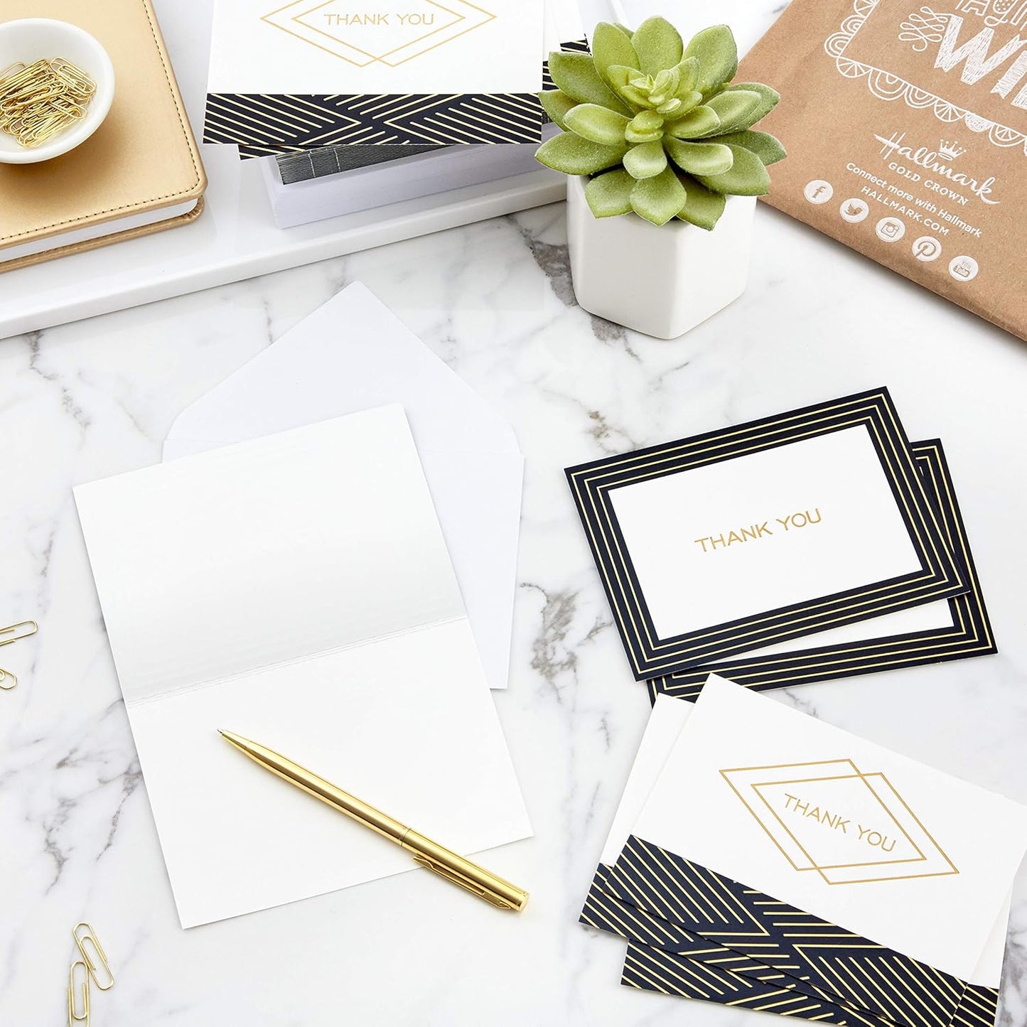 Hallmark Thank You Cards Assortment, Black and Gold Foil (50 Thank You Notes with Envelopes for Weddings, Interviews, and More)