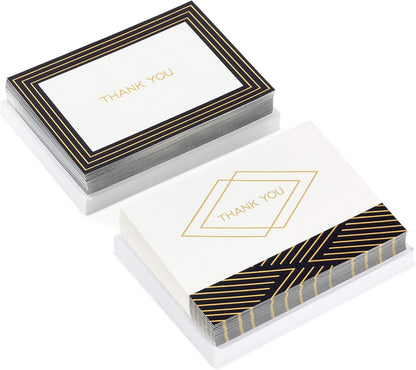 Hallmark Thank You Cards Assortment, Black and Gold Foil (50 Thank You Notes with Envelopes for Weddings, Interviews, and More)