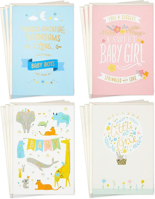 Hallmark Baby Shower Cards Assortment, 12 Cards with Envelopes (Rabbits, Animals, Baby Boys, Baby Girls)