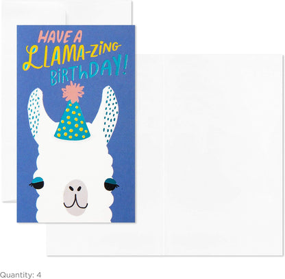Hallmark Pack of 12 Assorted Mini Birthday Cards, 2.25" x 3.5" Cards with Envelopes (Llamas, Zebras, Dogs, Cats)