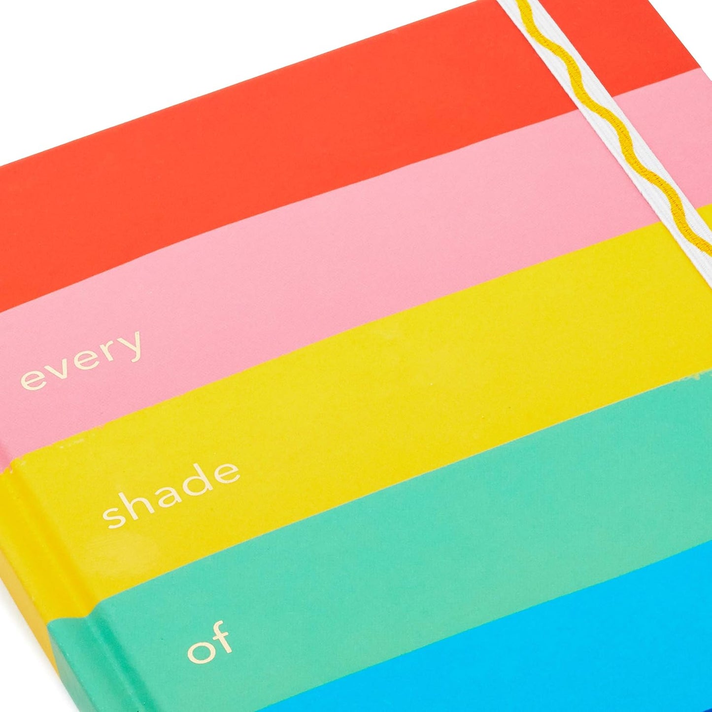 Hallmark Crayola Hardcover Journal, Rainbow (196 Pages) cover with rainbow stripes and gold foil 'Every shade of happy' lettering.