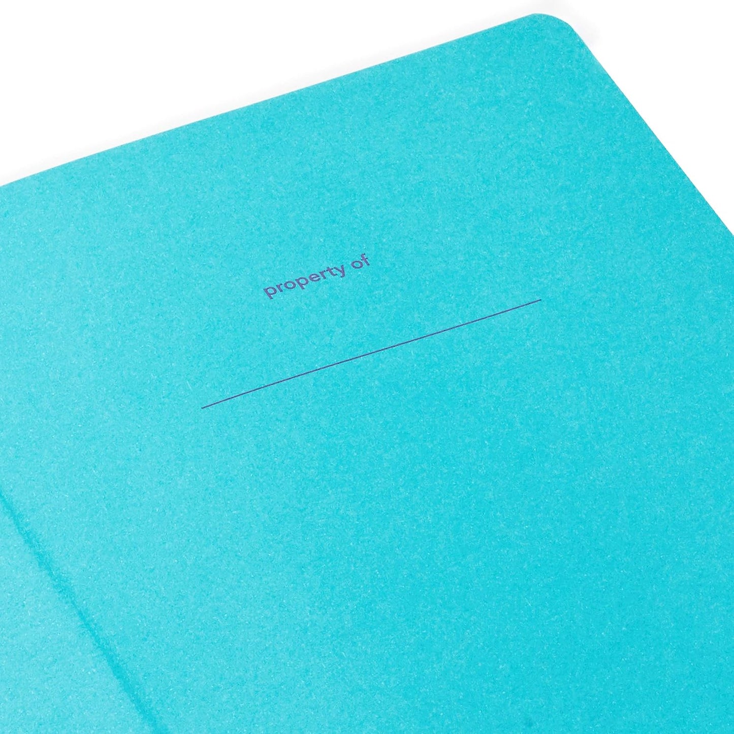 Hallmark Crayola Hardcover Journal, Rainbow (196 Pages) cover detail in bright teal with 'property of' space for personalisation.