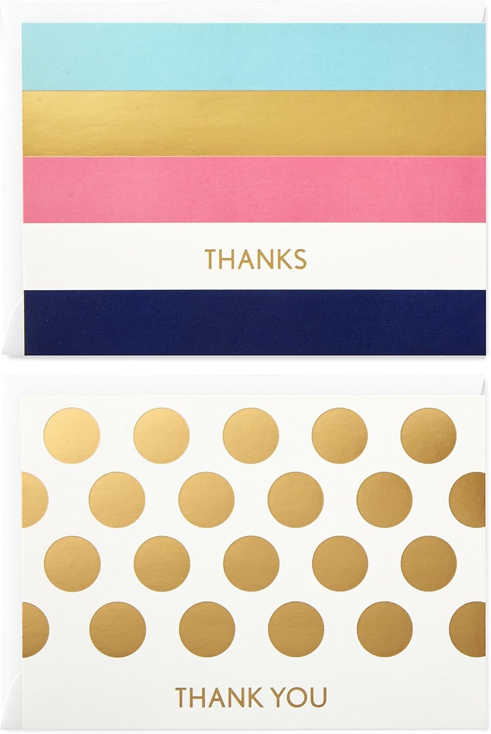 Hallmark Thank You Cards Assortment, Preppy Gold Foil Stripe Dot (50 Thank You Notes with Envelopes for Wedding, Bridal Shower, Baby Shower, Business, Graduation