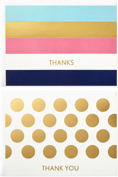 Hallmark Thank You Cards Assortment, Preppy Gold Foil Stripe Dot (50 Thank You Notes with Envelopes for Wedding, Bridal Shower, Baby Shower, Business, Graduation