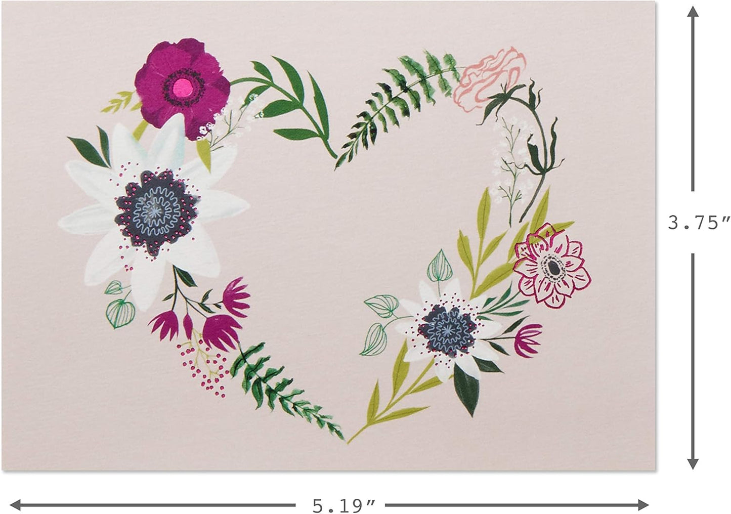 Hallmark Pack of 10 Blank Cards with Envelopes, Floral Wreath Heart