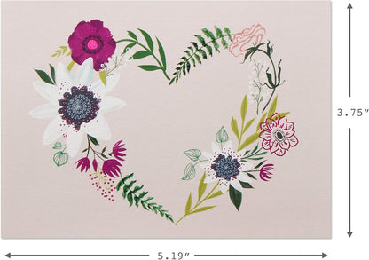 Hallmark Pack of 10 Blank Cards with Envelopes, Floral Wreath Heart