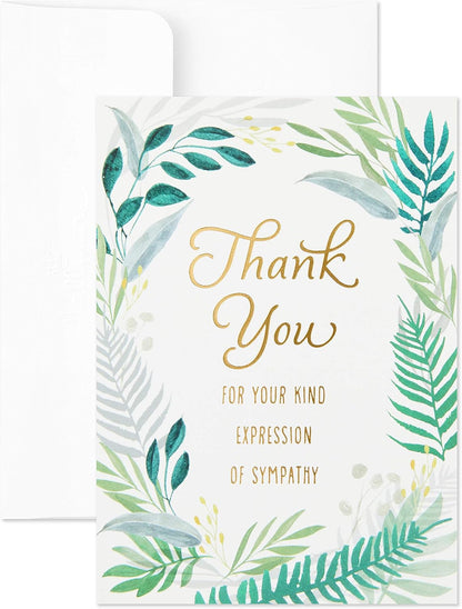 Hallmark Pack of 20 Thank You for Your Sympathy Cards, Gold Foil Greenery (Funeral Thank You Cards)