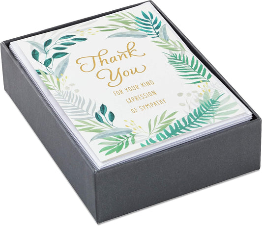 Hallmark Pack of 20 Thank You for Your Sympathy Cards, Gold Foil Greenery (Funeral Thank You Cards)