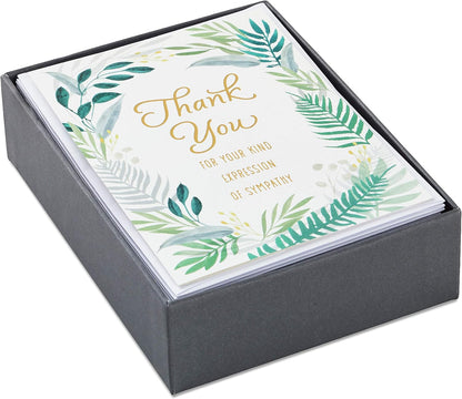 Hallmark Pack of 20 Thank You for Your Sympathy Cards, Gold Foil Greenery (Funeral Thank You Cards)