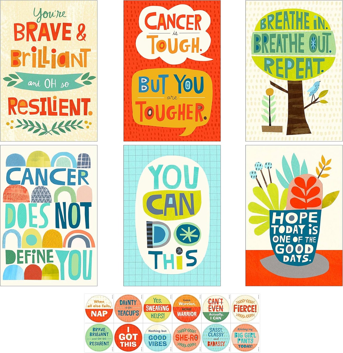 Hallmark Encouragement Cards Assortment for Cancer, Illness, Tough Times (12 Cards and Envelopes, 12 Stickers)