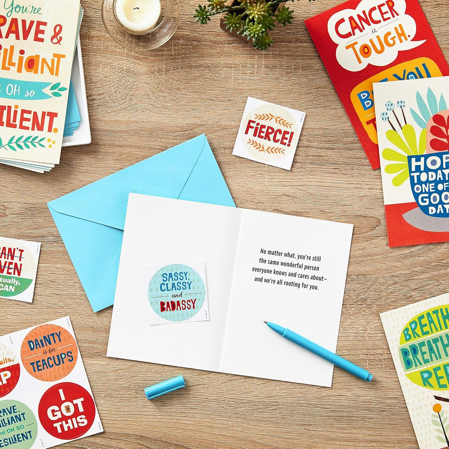 Hallmark Encouragement Cards Assortment for Cancer, Illness, Tough Times (12 Cards and Envelopes, 12 Stickers)