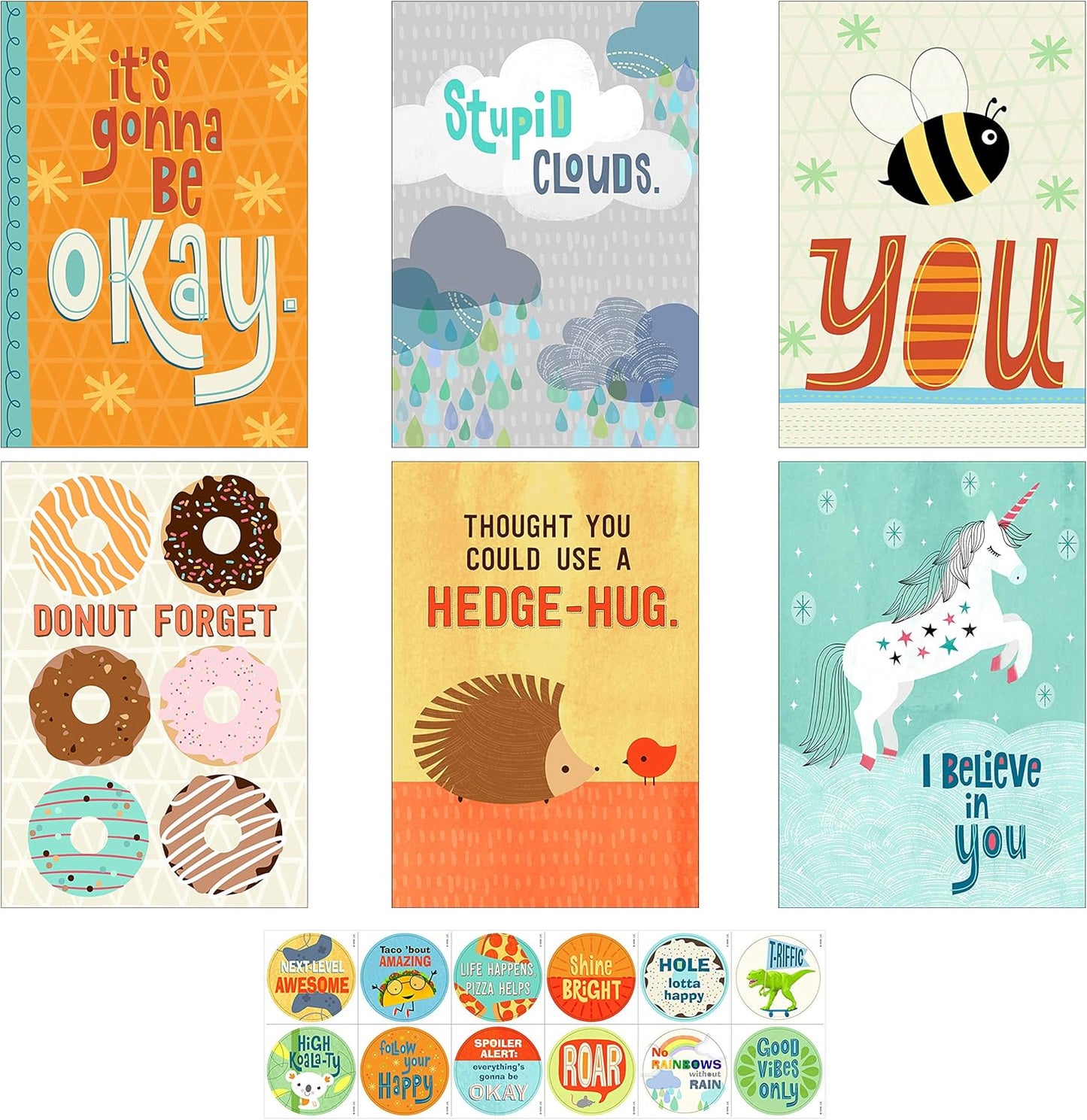 Hallmark Encouragement Cards Assortment for Kids Or Adults (12 Cards and Envelopes, 12 Stickers)