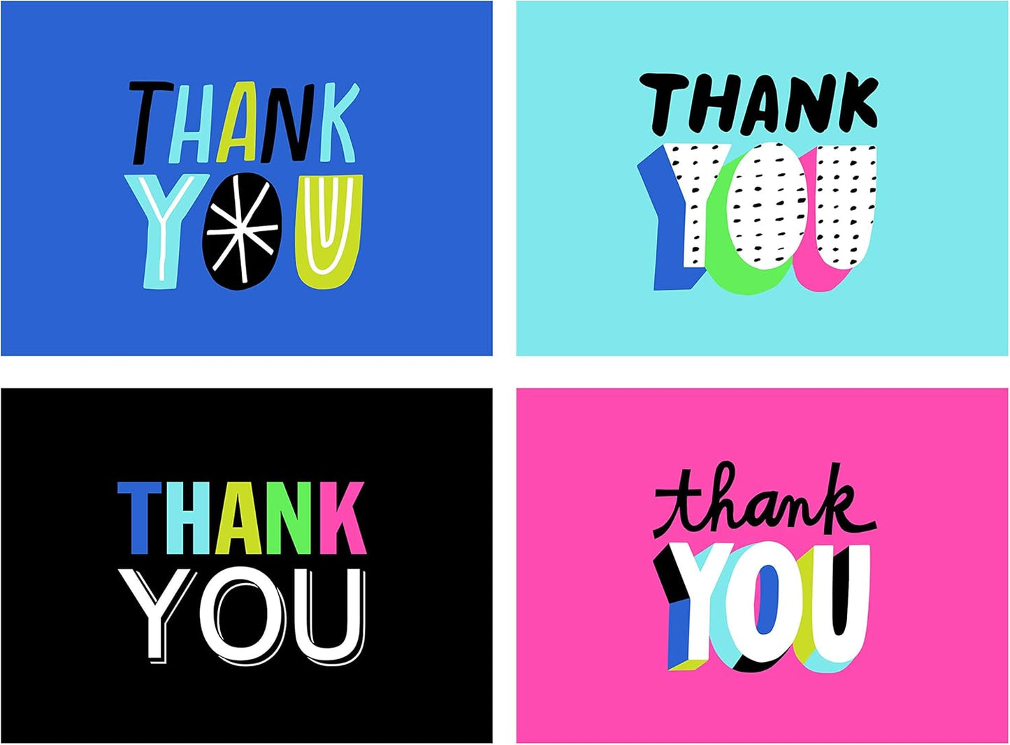 Hallmark Thank You Cards Assortment, Colorful Thanks featuring four modern designs in vibrant colours with varied lettering styles.