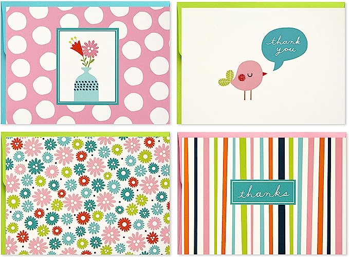 Hallmark Assorted Notecards (Stripes, Floral, Polka Dots, Bird, 40 Cards and Envelopes)