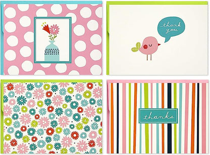 Hallmark Assorted Notecards (Stripes, Floral, Polka Dots, Bird, 40 Cards and Envelopes)