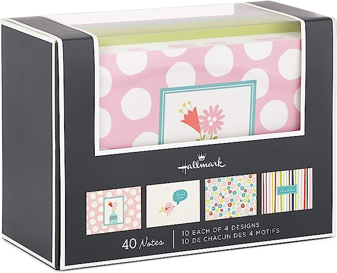 Hallmark Assorted Notecards (Stripes, Floral, Polka Dots, Bird, 40 Cards and Envelopes)