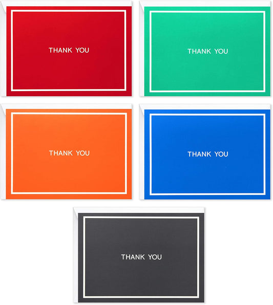 Hallmark Thank You Cards Assortment, Red, Green, Blue, Black, Orange (50 Cards for Business, Weddings, Baby Showers, Bridal Showers, All Occasion)