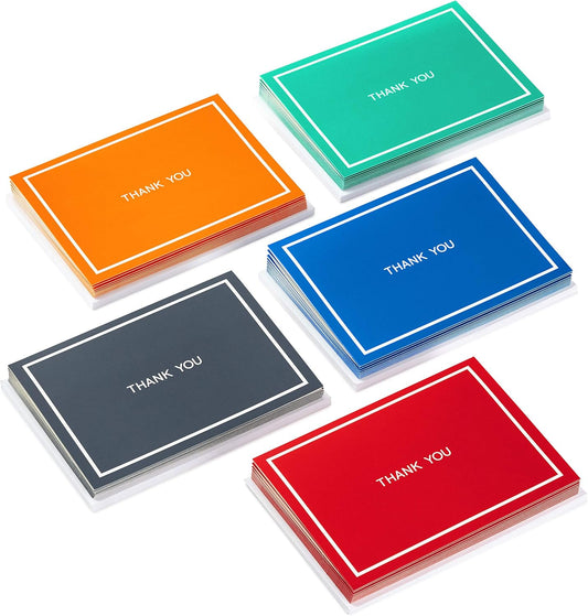 Hallmark Thank You Cards Assortment, Red, Green, Blue, Black, Orange (50 Cards for Business, Weddings, Baby Showers, Bridal Showers, All Occasion)