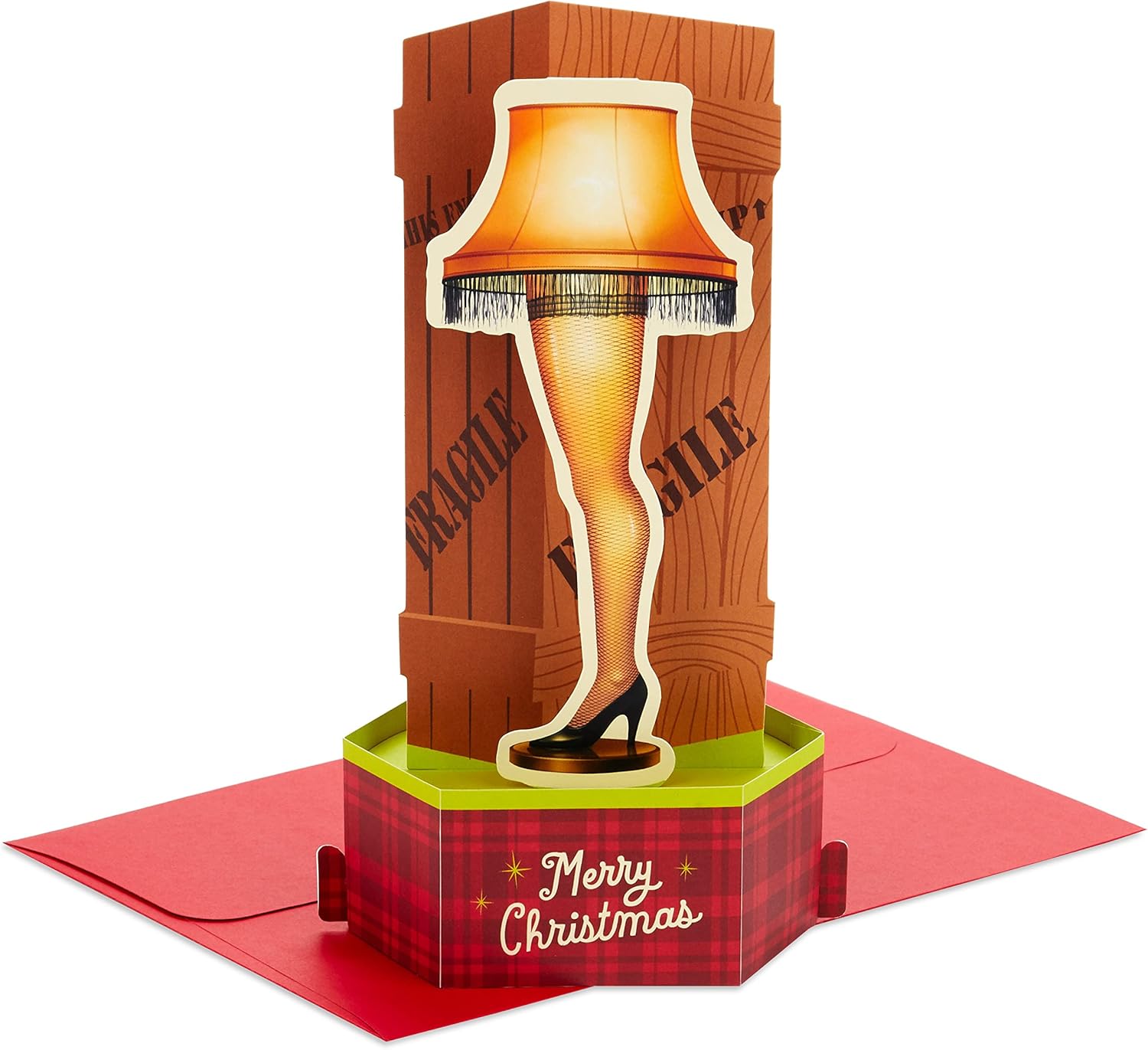 Hallmark Paper Wonder Displayable Pop Up Christmas Card (A Christmas Story Leg Lamp) with classic 3D diorama design and festive message.