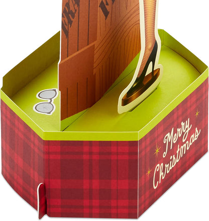 Hallmark Paper Wonder Displayable Pop Up Christmas Card (A Christmas Story Leg Lamp) features 3D leg lamp design with a festive red plaid base.