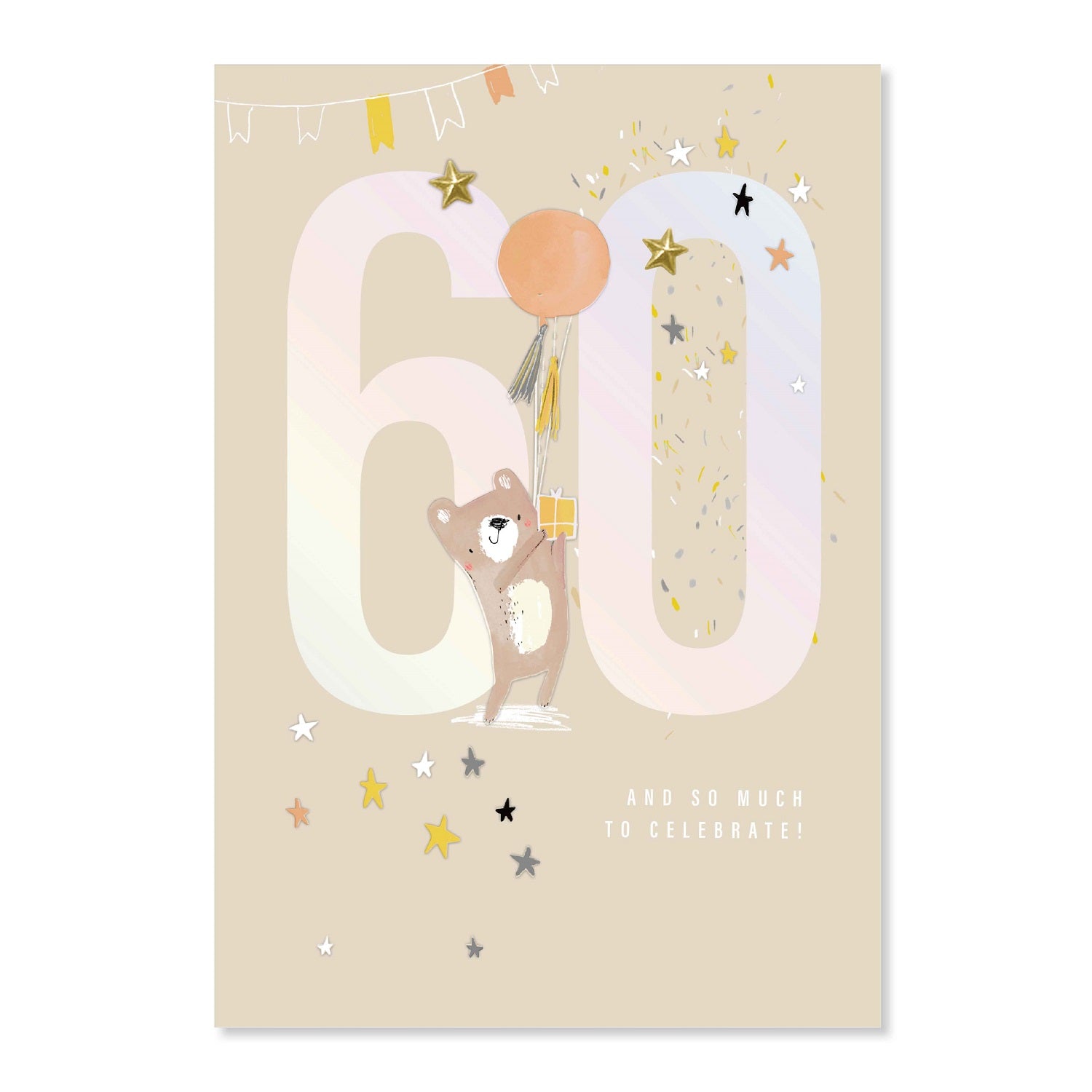 Connections from Hallmark 60th Birthday Card - 60 AND SO MUCH TO CELEBRATE! featuring a cute bear and colourful star decorations.