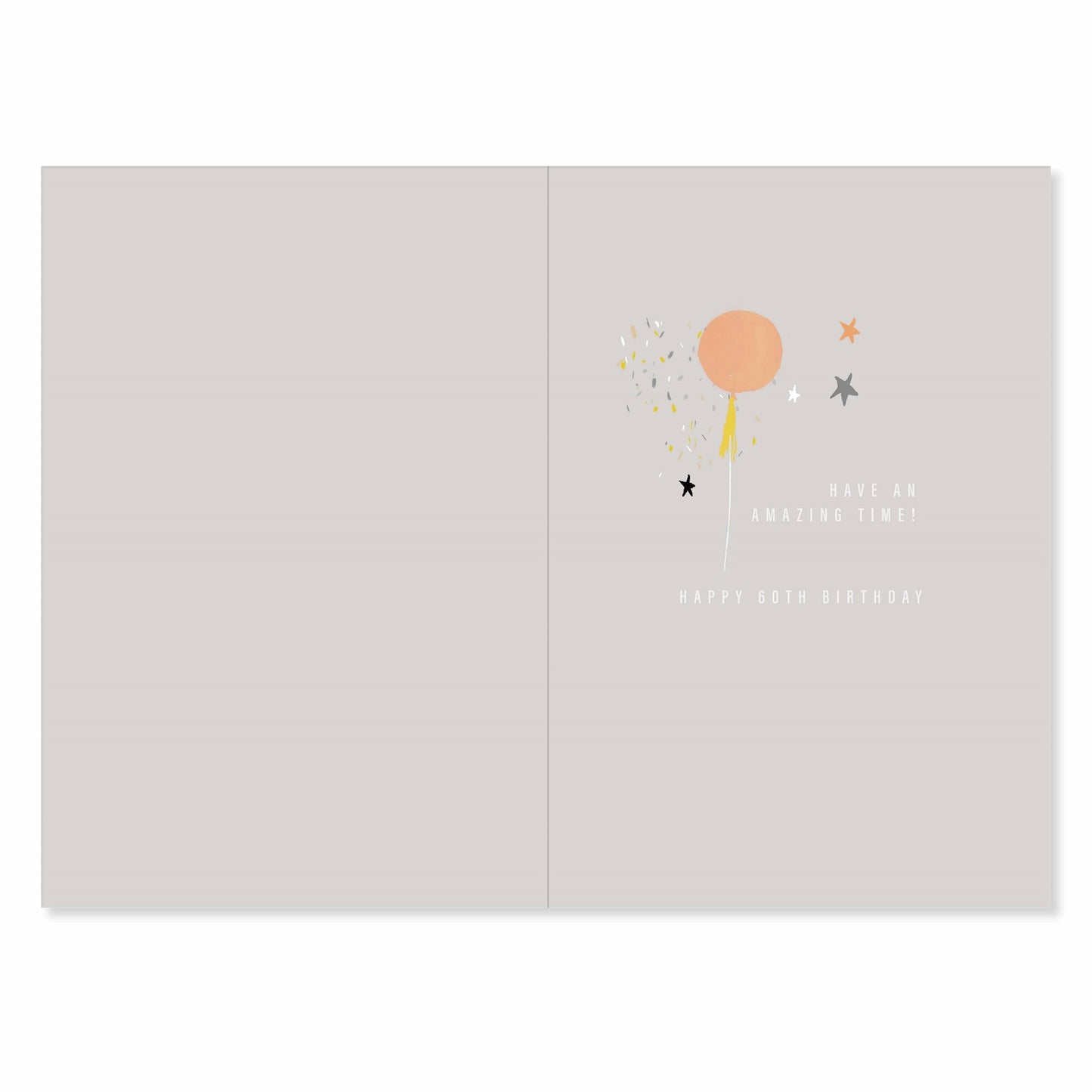 Connections from Hallmark 60th birthday card - 60 AND SO MUCH TO CELEBRATE! featuring inside message with balloon illustration and stars.
