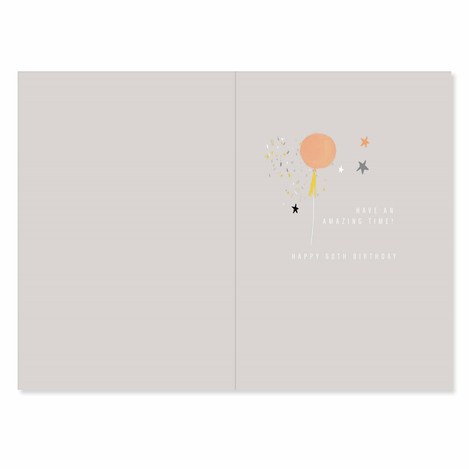 Connections from Hallmark 60th birthday card - 60 AND SO MUCH TO CELEBRATE! featuring inside message with balloon illustration and stars.