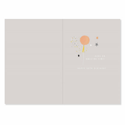 Connections from Hallmark 60th birthday card - 60 AND SO MUCH TO CELEBRATE! featuring inside message with balloon illustration and stars.