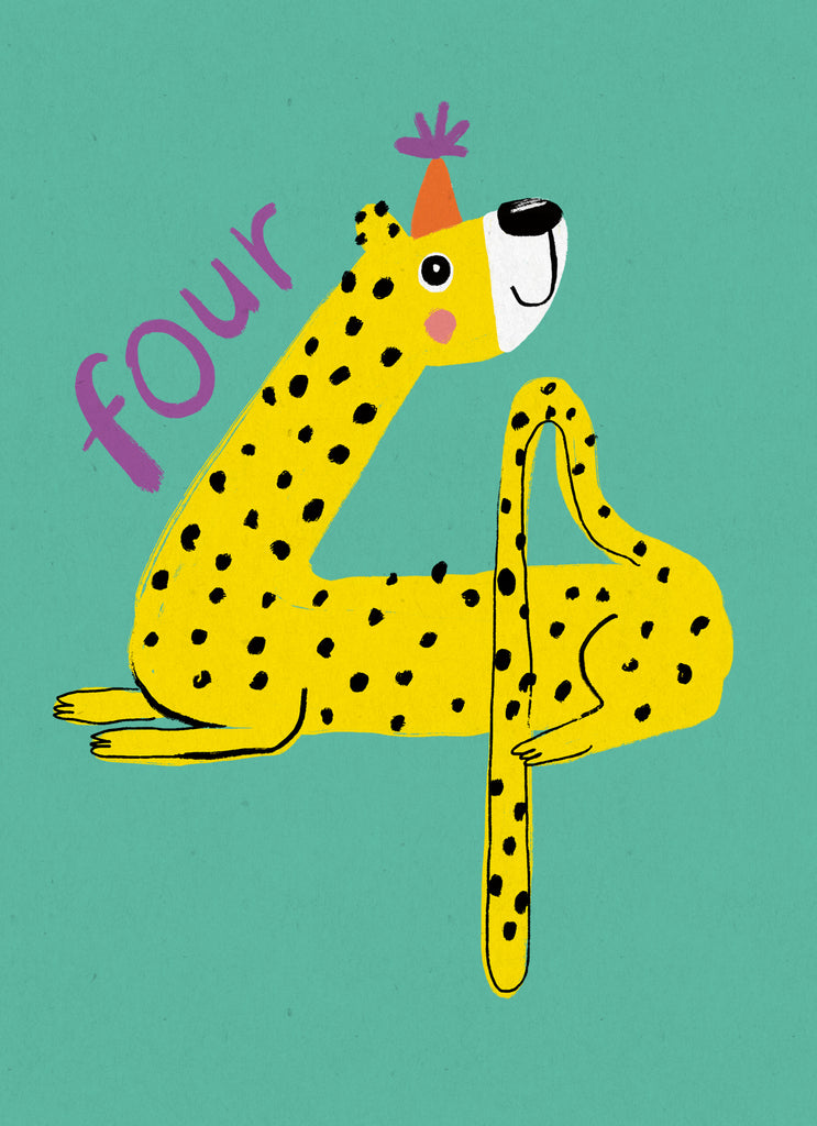 4th Birthday Fun Cheetah Figure Four