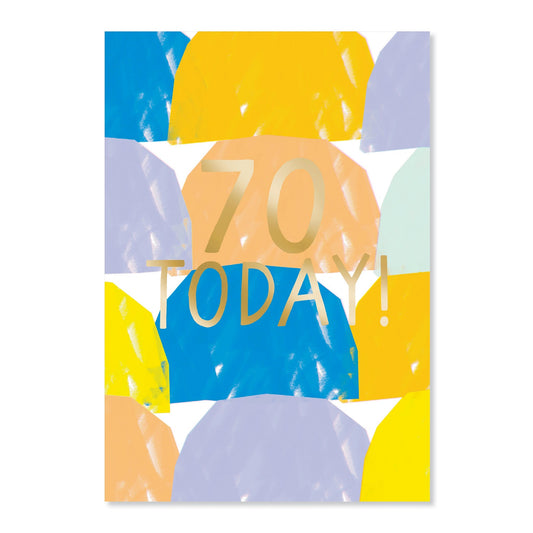 Connections from Hallmark 70th Birthday Card - 70 TODAY! featuring colourful design with gold foil text, flat lay view.
