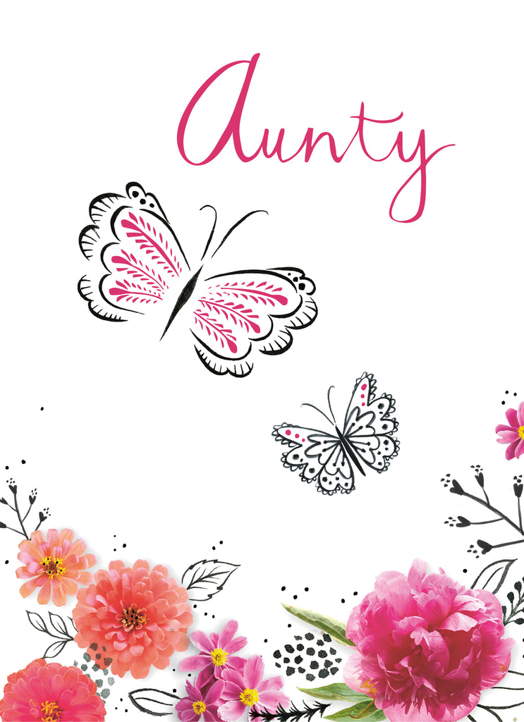 Traditional Birthday Aunty Butterflies Flowers