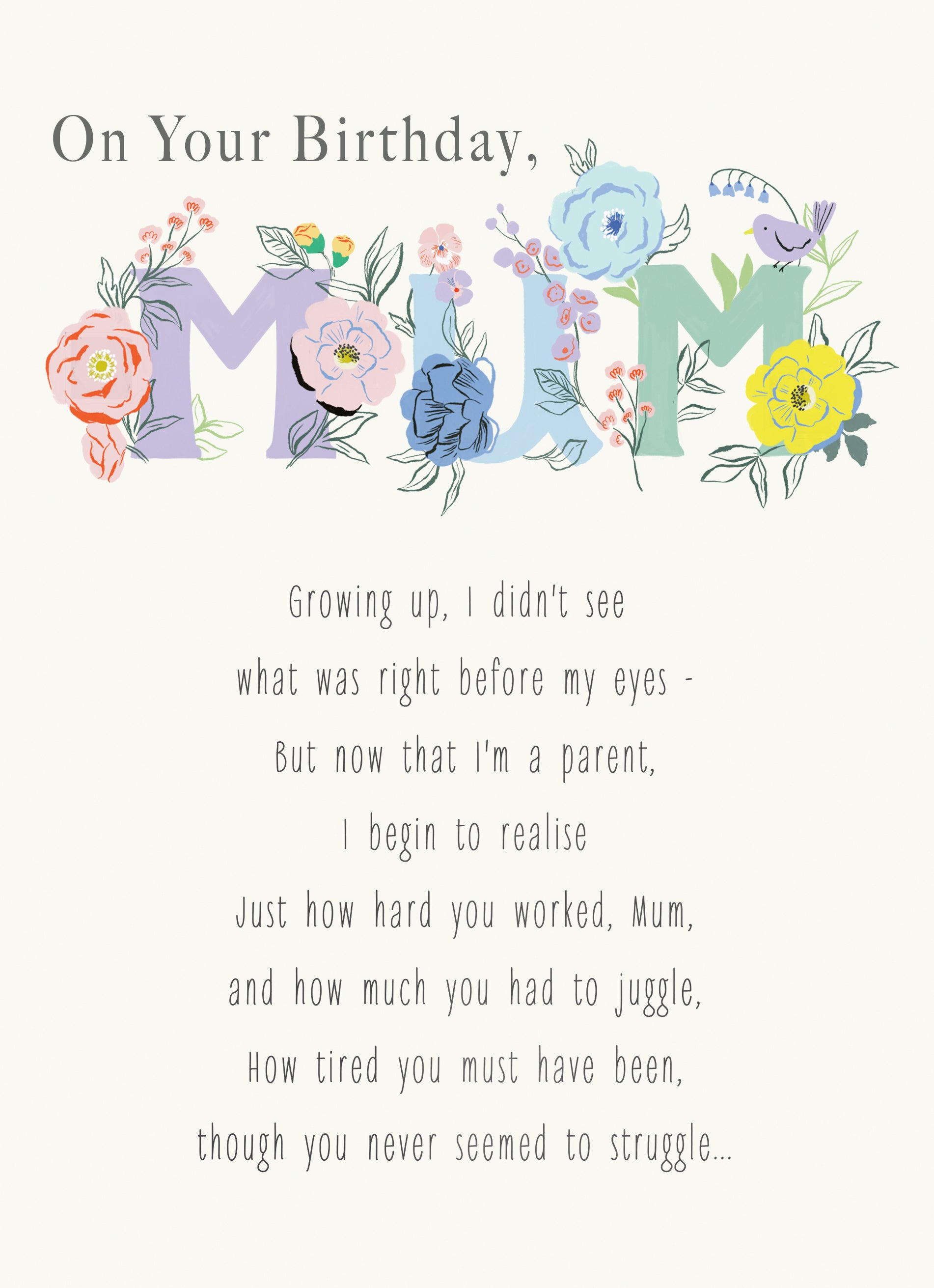 Cute Mum Birthday Written Verse Floral Pattern