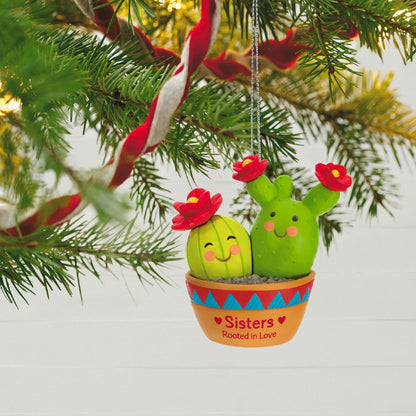 Cactus Sisters — Hallmark Keepsake Christmas Ornament, colourful potted cacti decoration hanging on a Christmas tree, cheerful details