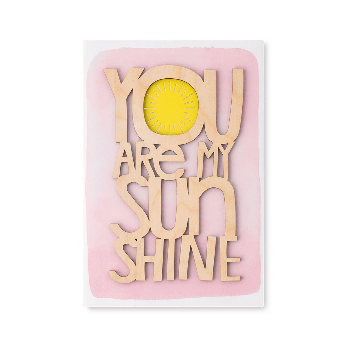 Hallmark Signature Mother's Day Card - You Are My Sunshine with wooden lettering and yellow sun detail against a pink watercolour background.