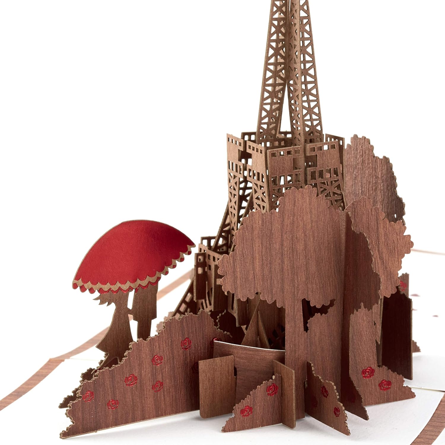 Hallmark Signature Paper Wonder Wood Pop Up Anniversary Card, Romantic Birthday Card, Love Card, Sweetest Day Card (Paris) showing detailed Eiffel Tower pop-up with tree and red mushroom accents.