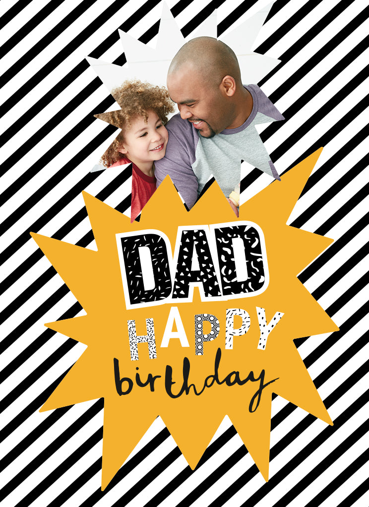 Dad Happy Birthday Photo Upload Diagonal Stripe Pattern