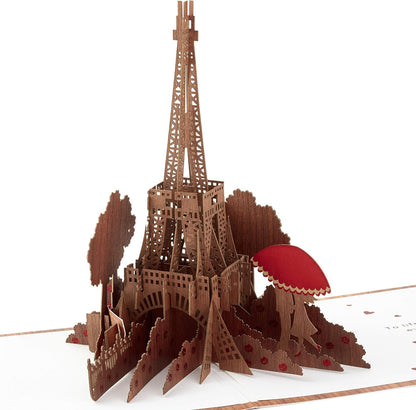 Hallmark Signature Paper Wonder Wood Pop Up Anniversary Card, Romantic Birthday Card, Love Card, Sweetest Day Card (Paris) showing an intricate Eiffel Tower pop-up in a 3D wooden design.