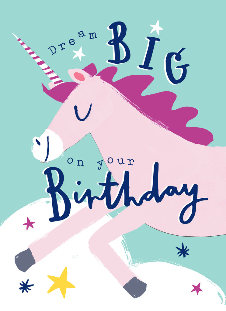 Fun Dream Big Unicorn Pink Kids Birthday