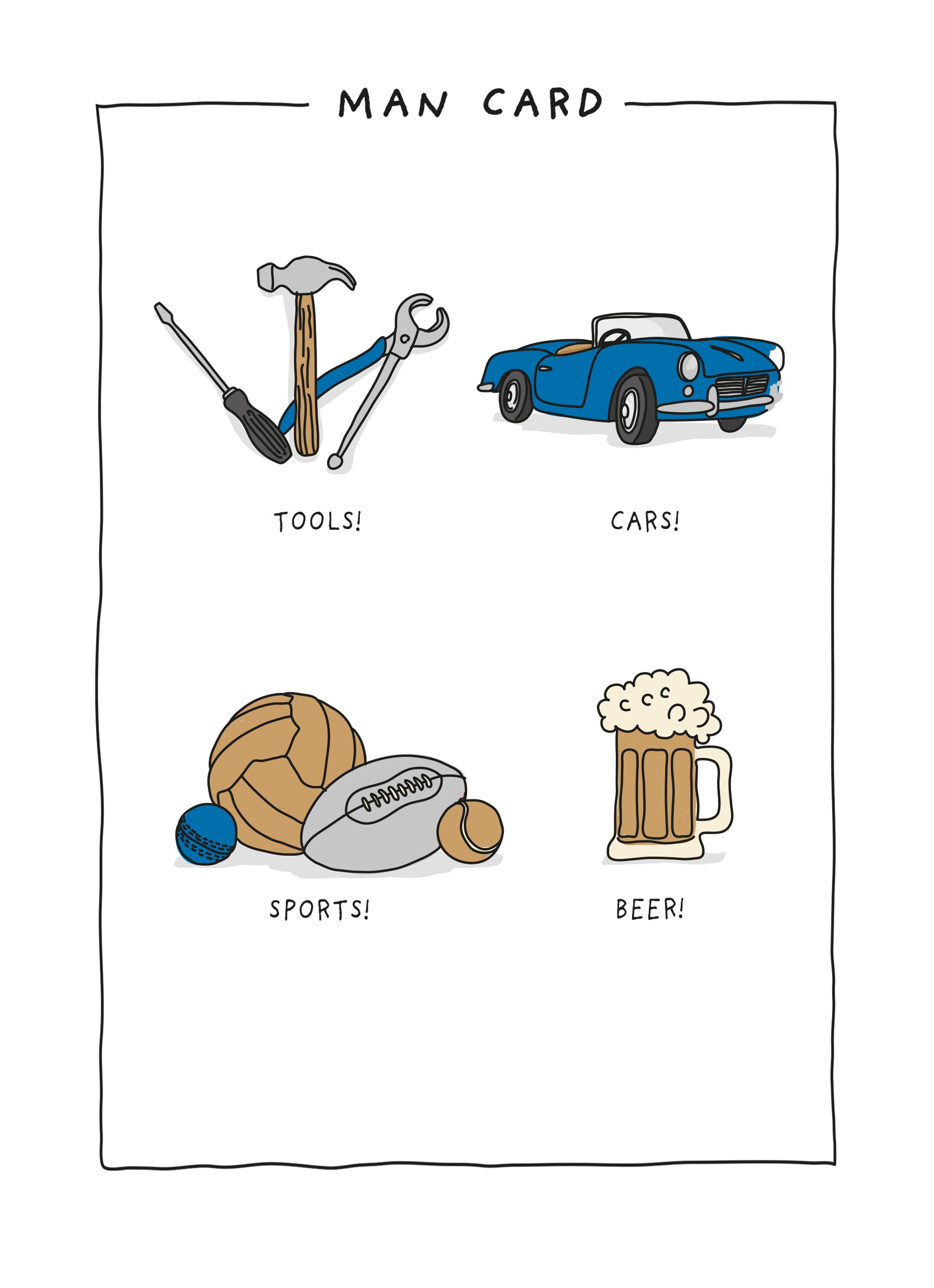 Funny Birthday Man Card Tools Sports Cars Beer