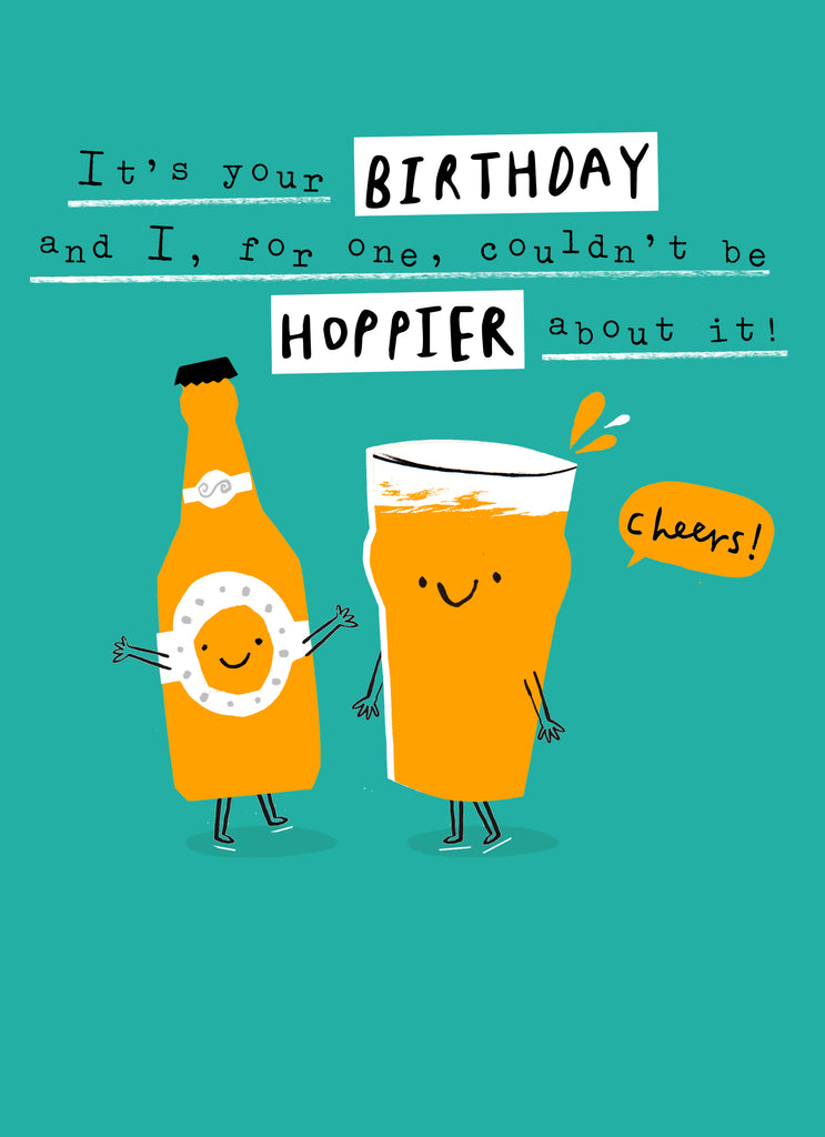 Funny Birthday Illustrated Beer Couldnt Be Hoppier