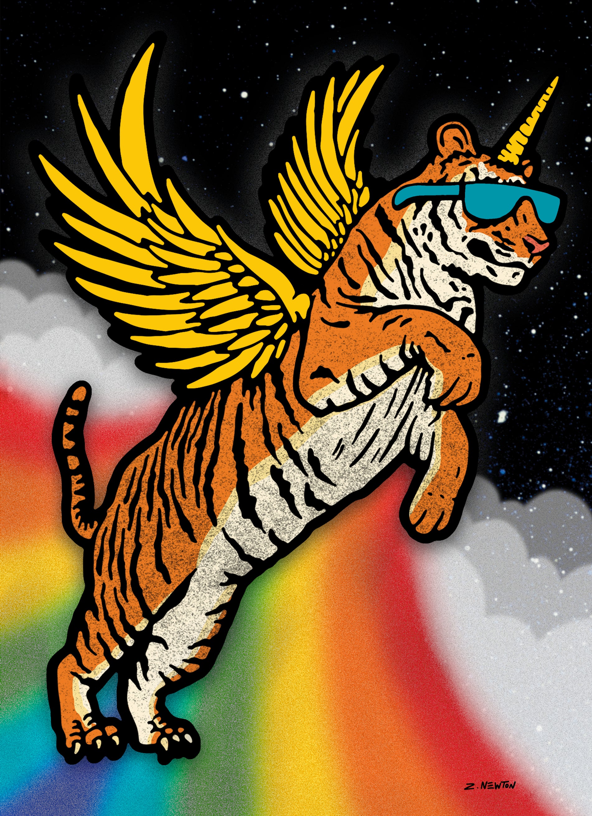 Funny Birthday Illustrated Flying Tiger