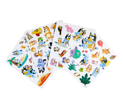 Two sheets of colorful cartoon character stickers on a white background