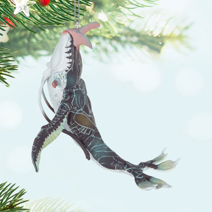 Avatar: The Way of Water Payakan the Tulkun — Hallmark Keepsake Christmas Ornament hanging on a pine tree branch, showcasing intricate details.