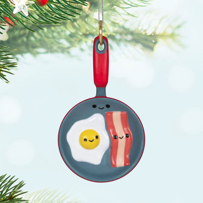 Bacon and Eggs, Better Together (Miniature) — Hallmark Keepsake Ornament, plastic frying pan design with cute details, hanging view.
