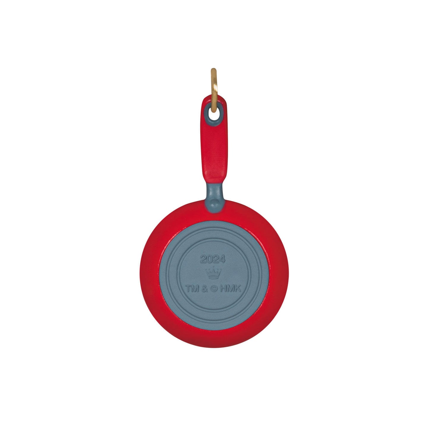 Bacon and Eggs, Better Together (Miniature) — Hallmark Keepsake Ornament, red and grey frying pan design, hanging view.